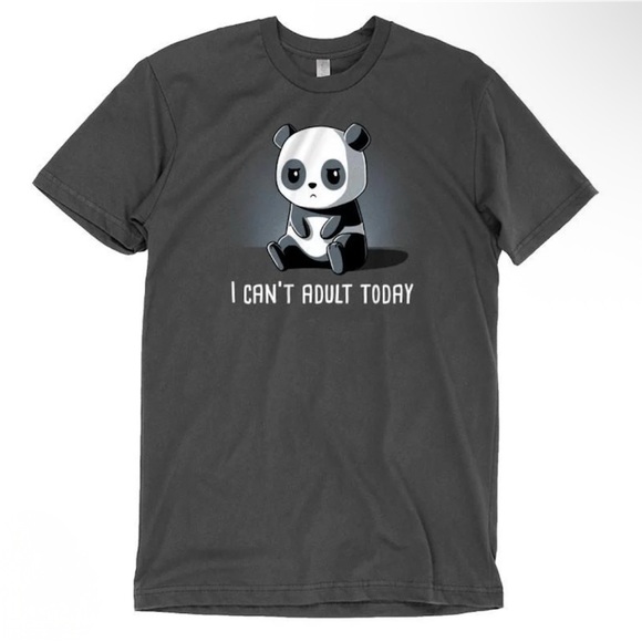 TeeTurtle Women’s “I Can’t Adult Today” Gray Panda T-Shirt Small - Picture 1 of 3